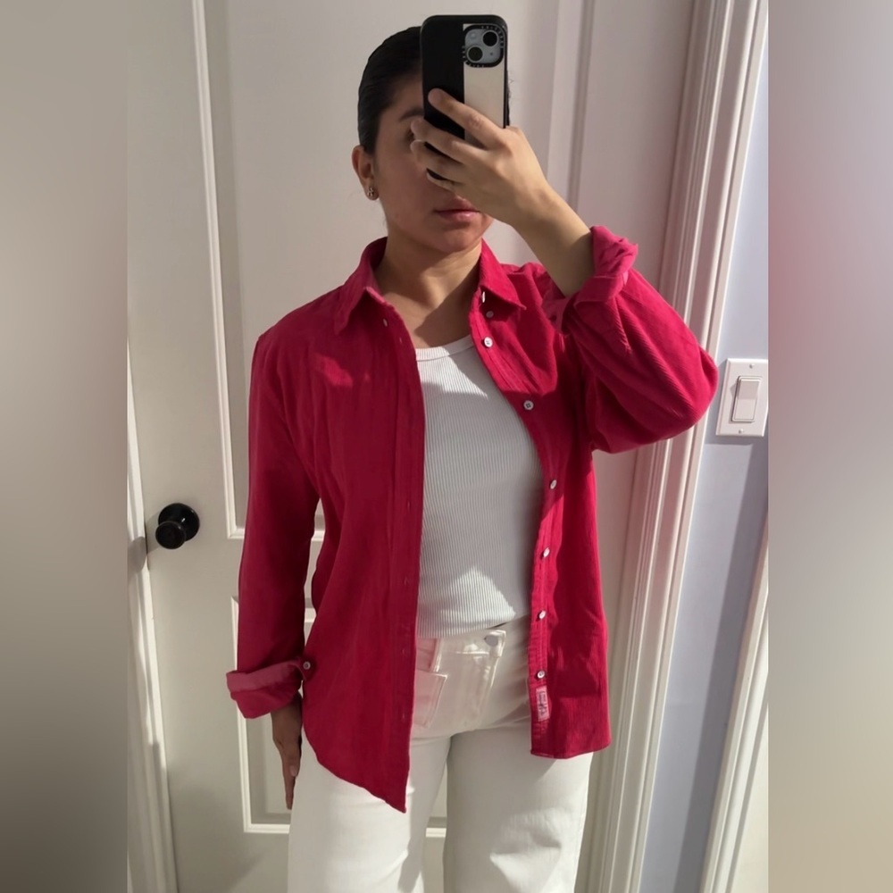 Rag and Bone Pink Button Up Corduroy, Size M